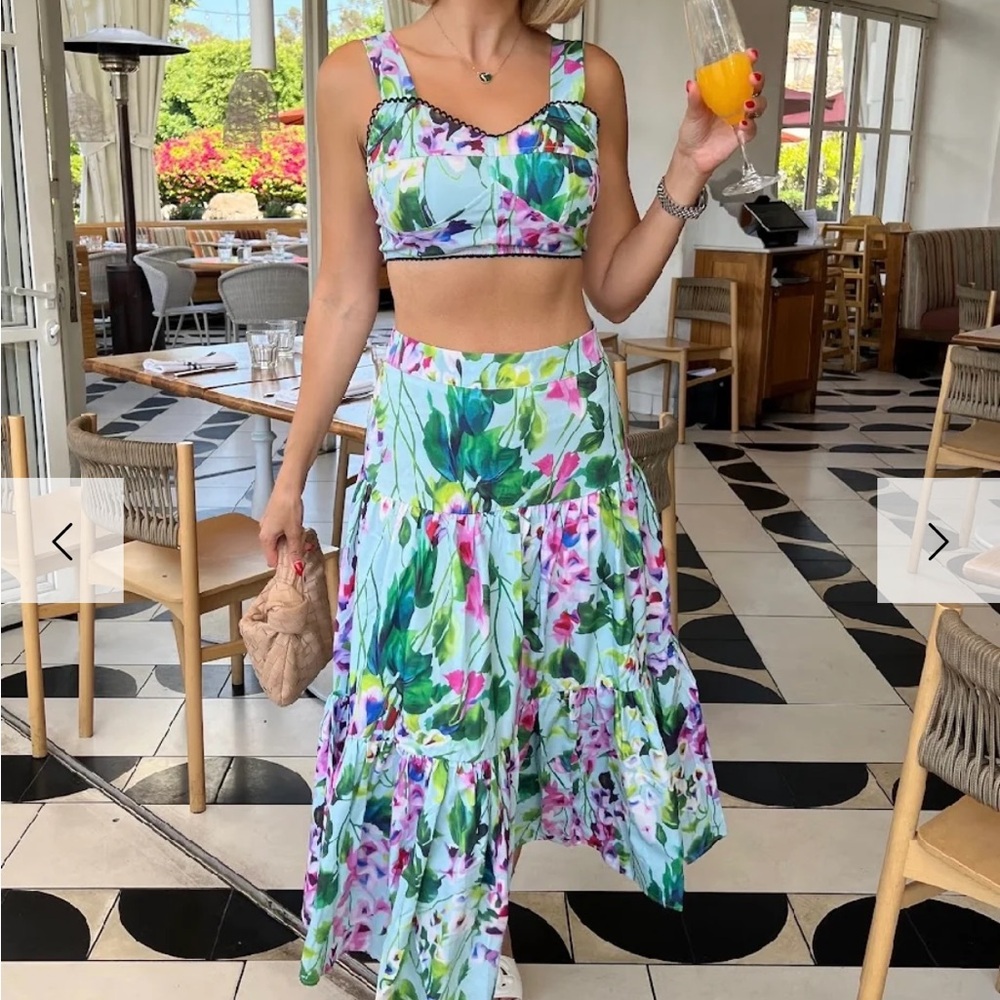 Dolce style 2 piece set maxi skirt bralette Floral print small medium